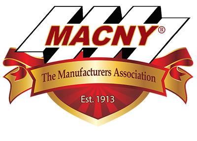 Red Letters above a golden banner: M A C N Y the logo for the Manufacturers Association of Central New York