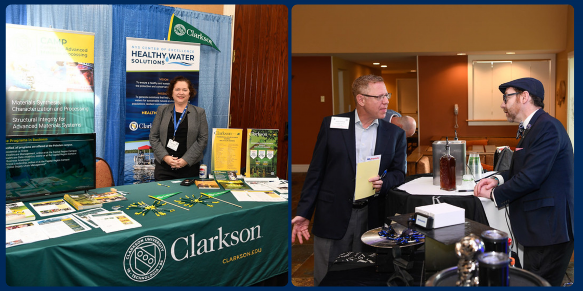 Clarkson University exhibiting, Renaissance Albany interacting with annual meeting attendee