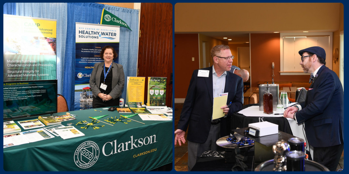 Clarkson University exhibiting, Renaissance Albany interacting with annual meeting attendee